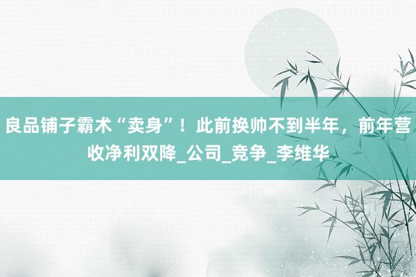 良品铺子霸术“卖身”！此前换帅不到半年，前年营收净利双降_公司_竞争_李维华