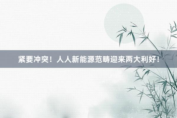 紧要冲突！人人新能源范畴迎来两大利好！