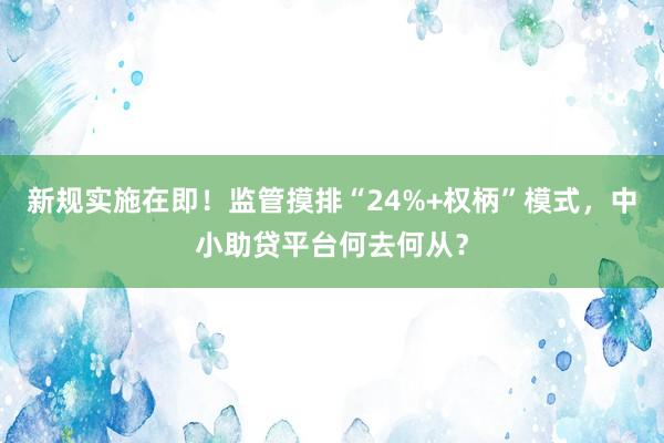 新规实施在即!监管摸排“24%+权柄”模式,中小助贷平台何去何从?