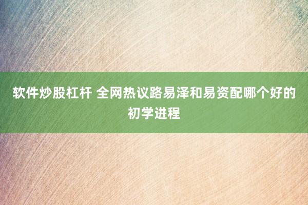 软件炒股杠杆 全网热议路易泽和易资配哪个好的初学进程