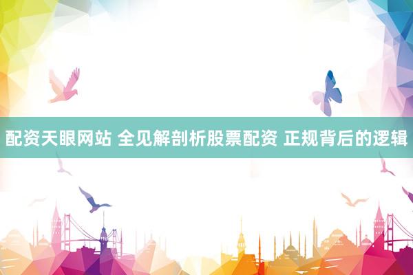 配资天眼网站 全见解剖析股票配资 正规背后的逻辑