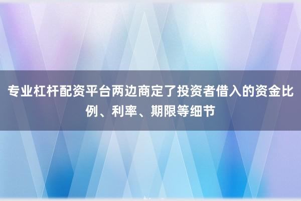 专业杠杆配资平台两边商定了投资者借入的资金比例、利率、期限等细节