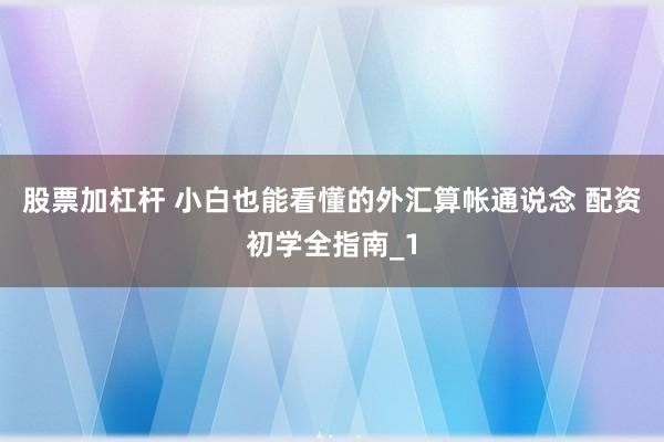 股票加杠杆 小白也能看懂的外汇算帐通说念 配资初学全指南_1