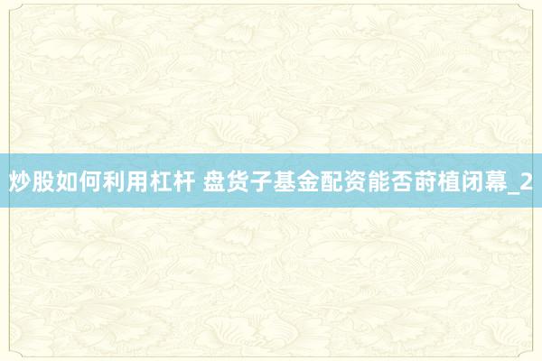 炒股如何利用杠杆 盘货子基金配资能否莳植闭幕_2