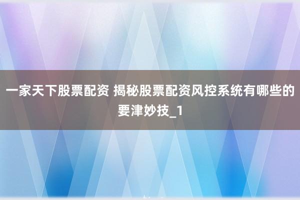 一家天下股票配资 揭秘股票配资风控系统有哪些的要津妙技_1