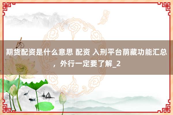 期货配资是什么意思 配资 入刑平台荫藏功能汇总，外行一定要了解_2