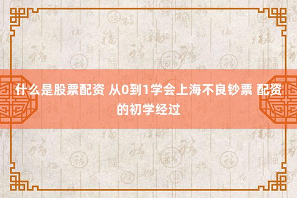 什么是股票配资 从0到1学会上海不良钞票 配资的初学经过