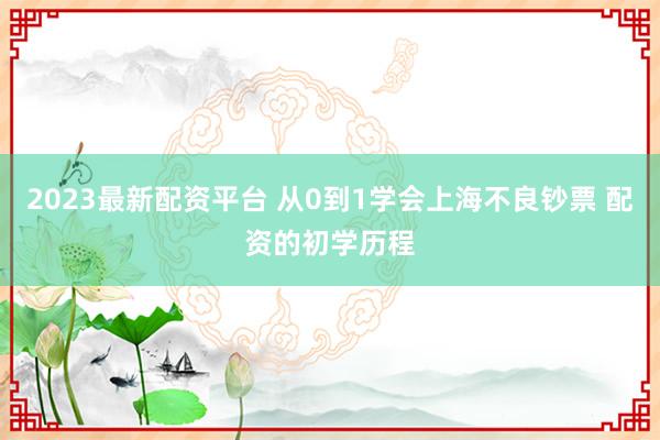 2023最新配资平台 从0到1学会上海不良钞票 配资的初学历程