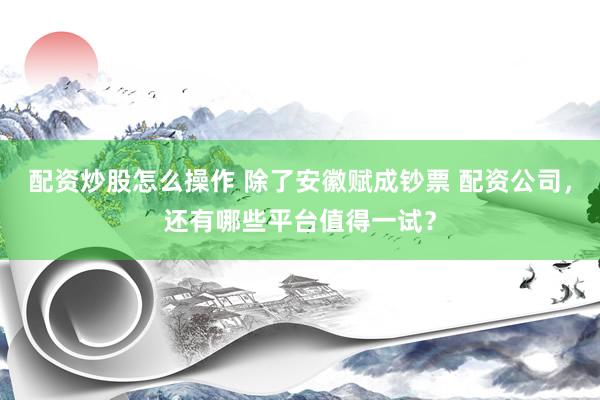 配资炒股怎么操作 除了安徽赋成钞票 配资公司，还有哪些平台值得一试？