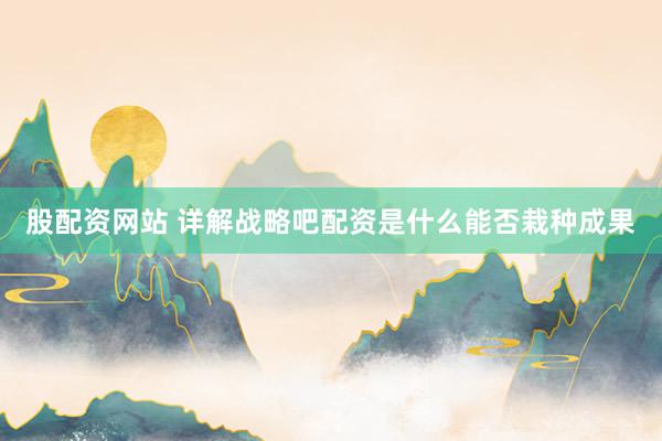 股配资网站 详解战略吧配资是什么能否栽种成果
