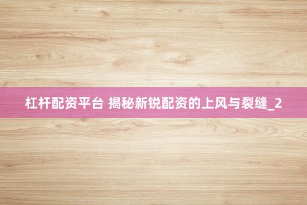 杠杆配资平台 揭秘新锐配资的上风与裂缝_2
