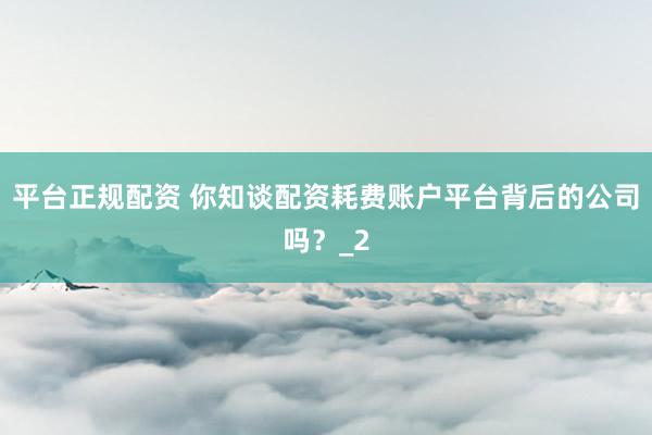 平台正规配资 你知谈配资耗费账户平台背后的公司吗？_2