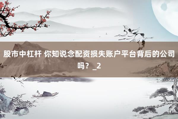 股市中杠杆 你知说念配资损失账户平台背后的公司吗？_2
