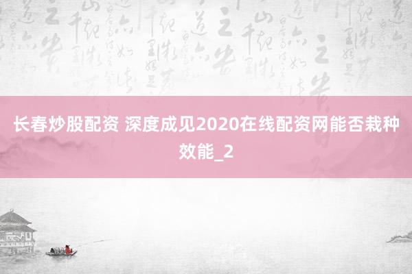 长春炒股配资 深度成见2020在线配资网能否栽种效能_2