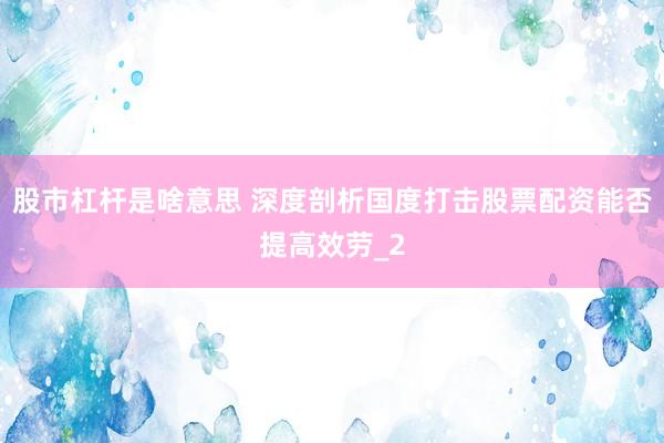 股市杠杆是啥意思 深度剖析国度打击股票配资能否提高效劳_2