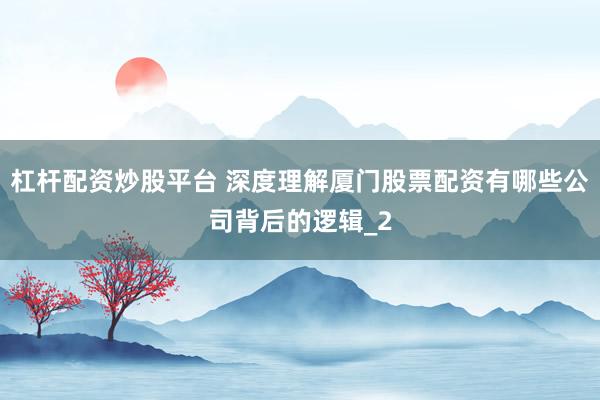 杠杆配资炒股平台 深度理解厦门股票配资有哪些公司背后的逻辑_2