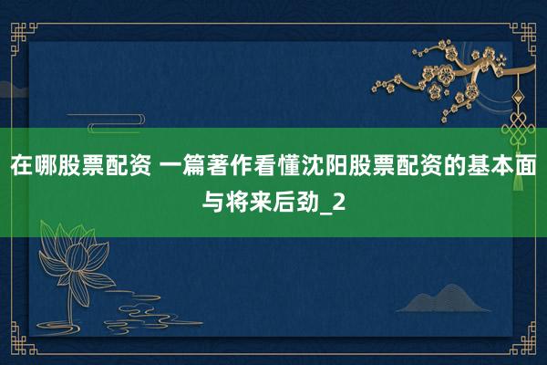 在哪股票配资 一篇著作看懂沈阳股票配资的基本面与将来后劲_2