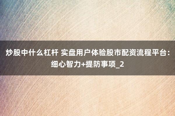 炒股中什么杠杆 实盘用户体验股市配资流程平台：细心智力+提防事项_2