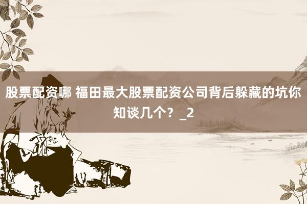 股票配资哪 福田最大股票配资公司背后躲藏的坑你知谈几个？_2