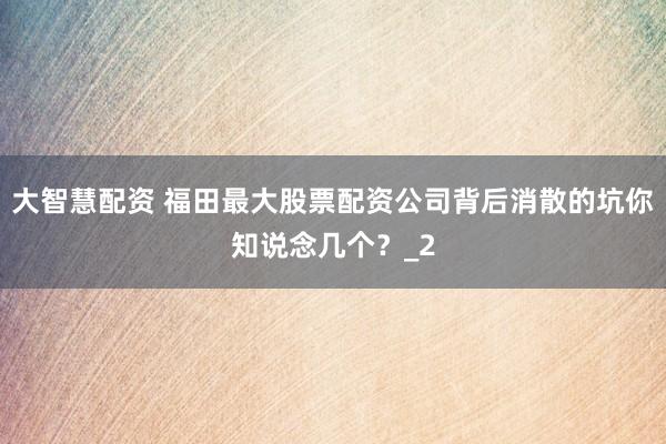 大智慧配资 福田最大股票配资公司背后消散的坑你知说念几个？_2