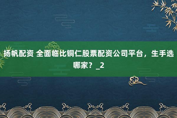 扬帆配资 全面临比铜仁股票配资公司平台，生手选哪家？_2