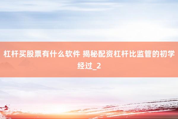 杠杆买股票有什么软件 揭秘配资杠杆比监管的初学经过_2