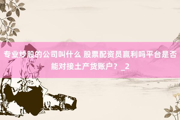专业炒股的公司叫什么 股票配资员赢利吗平台是否能对接土产货账户？_2