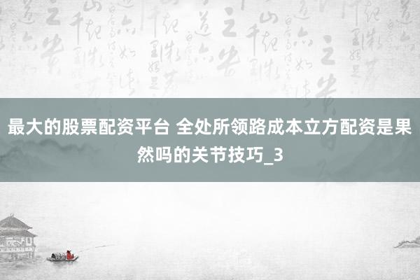 最大的股票配资平台 全处所领路成本立方配资是果然吗的关节技巧_3