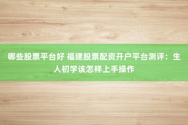 哪些股票平台好 福建股票配资开户平台测评：生人初学该怎样上手操作