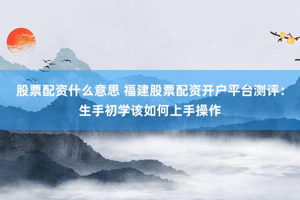 股票配资什么意思 福建股票配资开户平台测评：生手初学该如何上手操作