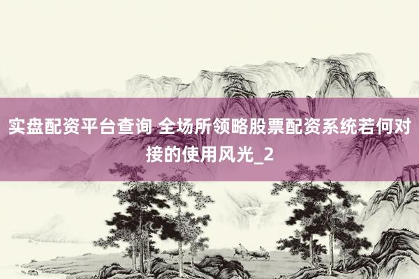 实盘配资平台查询 全场所领略股票配资系统若何对接的使用风光_2