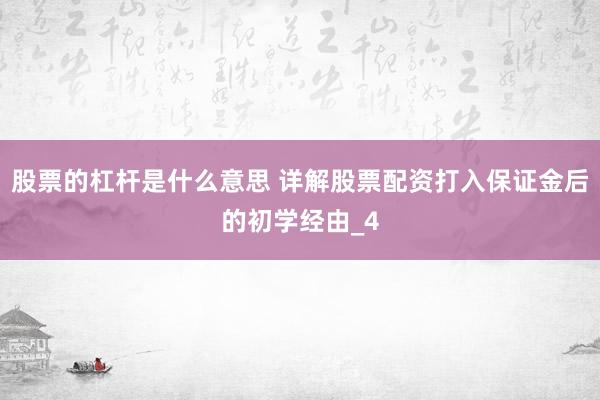 股票的杠杆是什么意思 详解股票配资打入保证金后的初学经由_4