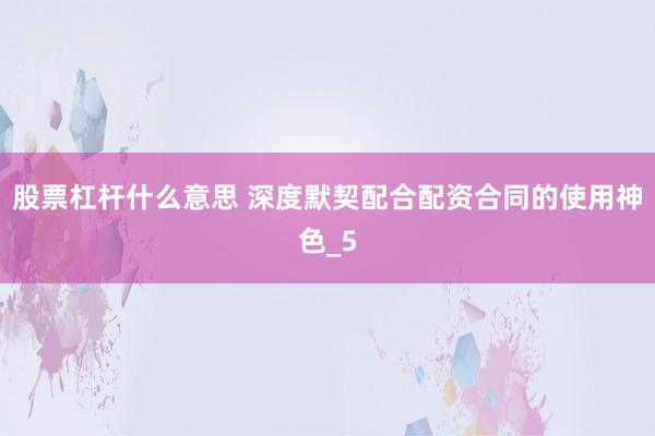 股票杠杆什么意思 深度默契配合配资合同的使用神色_5