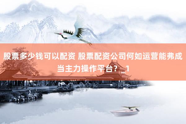 股票多少钱可以配资 股票配资公司何如运营能弗成当主力操作平台？_1