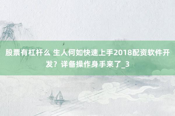 股票有杠杆么 生人何如快速上手2018配资软件开发？详备操作身手来了_3