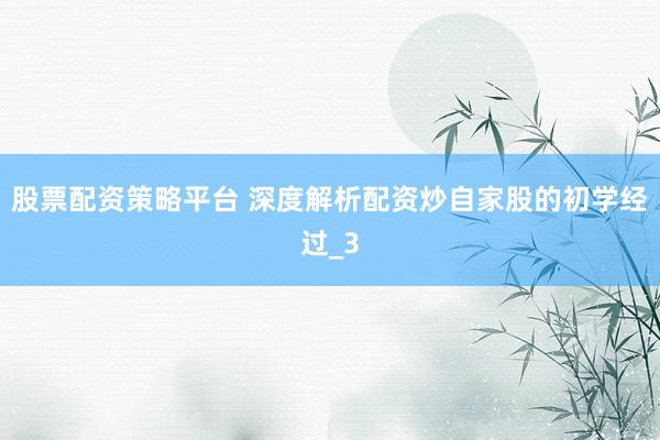 股票配资策略平台 深度解析配资炒自家股的初学经过_3