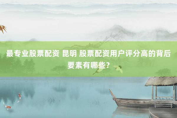 最专业股票配资 昆明 股票配资用户评分高的背后要素有哪些？