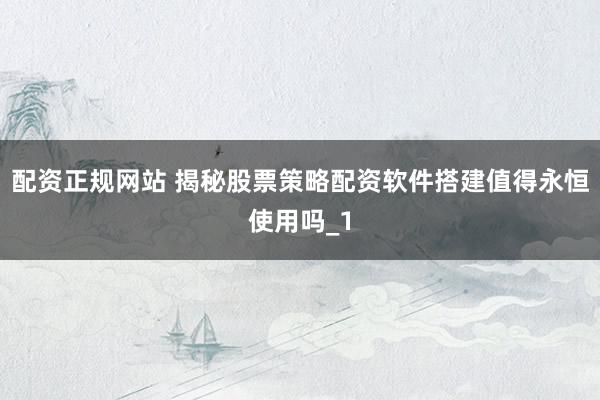 配资正规网站 揭秘股票策略配资软件搭建值得永恒使用吗_1