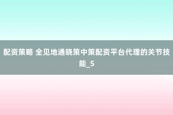 配资策略 全见地通晓策中策配资平台代理的关节技能_5