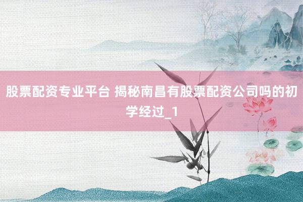 股票配资专业平台 揭秘南昌有股票配资公司吗的初学经过_1