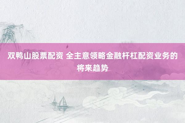 双鸭山股票配资 全主意领略金融杆杠配资业务的将来趋势