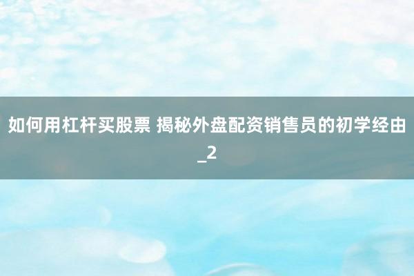 如何用杠杆买股票 揭秘外盘配资销售员的初学经由_2